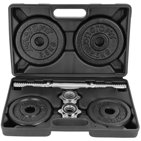 Hantla żeliwna 10kg walizka Enero Fit zestaw 7 elementów