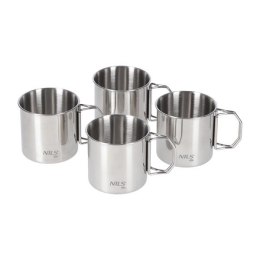 NC1762 Kubki stalowe turystyczne 4 szt. NILS CAMP 300 ml składane uszy