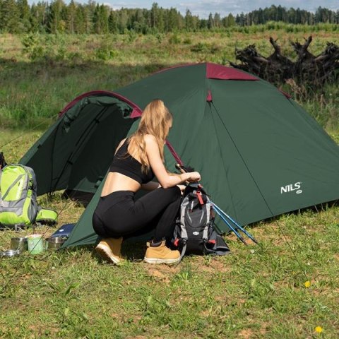 Namiot Kempingowy Nils Camp NC6013 ROCKER Zielono - Czerwony dla 3 Osób Namiot Kempingowy Nils Camp NC6013 ROCKER Zielono - Czerwony dla 3 Osób