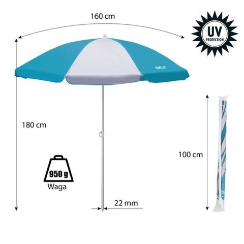 NC7813 TURKUSOWY PARASOL PLAŻOWY 180 CM NILS NC7813 TURKUSOWY PARASOL PLAŻOWY 180 CM NILS
