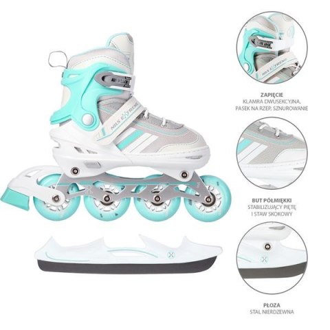 Nh18191 2W1 Biało-Niebieskie Rozm.L(39-43) Łyżworolki Z Wym. Pł. Hokejową Nils Extreme