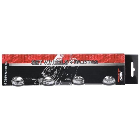 PU 70x24 82A CZARNE (4 szt.) + ABEC-9 (8 szt.) ZESTAW NILS EXTREME PU 70x24 82A CZARNE (4 szt.) + ABEC-9 (8 szt.) ZESTAW NILS EXTREME