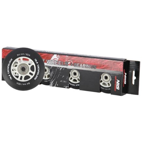 PU 84x24 82A CZARNE MATOWE (4 szt.) + ABEC-9 CHROME (8 szt.) ZESTAW NILS EXTREME PU 84x24 82A CZARNE MATOWE (4 szt.) + ABEC-9 CHROME (8 szt.) ZESTAW NILS EXTREME