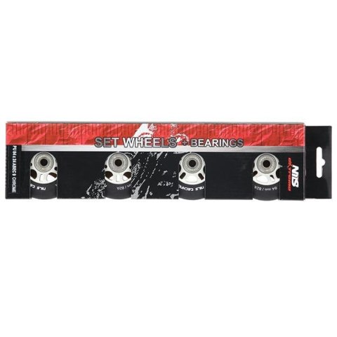 PU 84x24 82A CZARNE MATOWE (4 szt.) + ABEC-9 CHROME (8 szt.) ZESTAW NILS EXTREME PU 84x24 82A CZARNE MATOWE (4 szt.) + ABEC-9 CHROME (8 szt.) ZESTAW NILS EXTREME