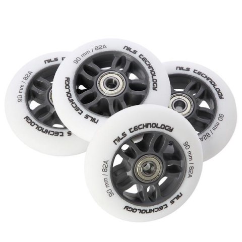 PU 90x24 82A BIAŁE MATOWE (4 szt.) + ABEC-9 CHROME (8 szt.) ZESTAW NILS EXTREME PU 90x24 82A BIAŁE MATOWE (4 szt.) + ABEC-9 CHROME (8 szt.) ZESTAW NILS EXTREME