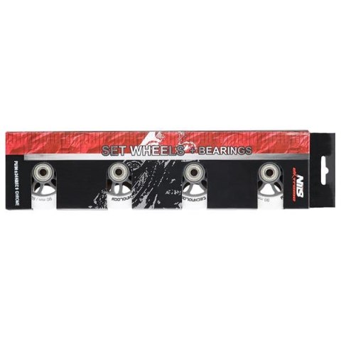 PU 90x24 82A BIAŁE MATOWE (4 szt.) + ABEC-9 CHROME (8 szt.) ZESTAW NILS EXTREME PU 90x24 82A BIAŁE MATOWE (4 szt.) + ABEC-9 CHROME (8 szt.) ZESTAW NILS EXTREME