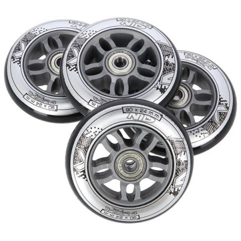PU 90x24 82A CZARNE (4 szt.) + ABEC-9 CHROME (8 szt.) ZESTAW NILS EXTREME PU 90x24 82A CZARNE (4 szt.) + ABEC-9 CHROME (8 szt.) ZESTAW NILS EXTREME