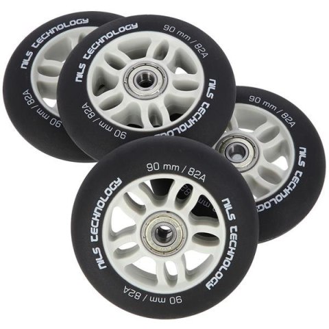 PU 90x24 82A CZARNE MATOWE (4 szt.) + ABEC-9 CHROME (8 szt.) ZESTAW NILS EXTREME PU 90x24 82A CZARNE MATOWE (4 szt.) + ABEC-9 CHROME (8 szt.) ZESTAW NILS EXTREME