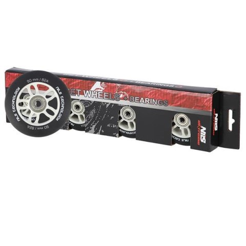 PU 90x24 82A CZARNE MATOWE (4 szt.) + ABEC-9 CHROME (8 szt.) ZESTAW NILS EXTREME PU 90x24 82A CZARNE MATOWE (4 szt.) + ABEC-9 CHROME (8 szt.) ZESTAW NILS EXTREME