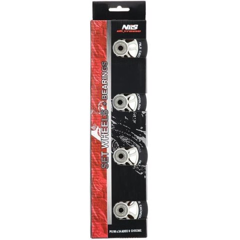 PU 90x24 82A CZARNE MATOWE (4 szt.) + ABEC-9 CHROME (8 szt.) ZESTAW NILS EXTREME PU 90x24 82A CZARNE MATOWE (4 szt.) + ABEC-9 CHROME (8 szt.) ZESTAW NILS EXTREME