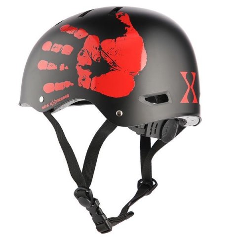 Kask Czarno-Czerwony Wytrzymały Dość Mocno Zabudowany Rozmiar L 54-62 cm Kask Czarno-Czerwony Wytrzymały Dość Mocno Zabudowany Rozmiar L 54-62 cm