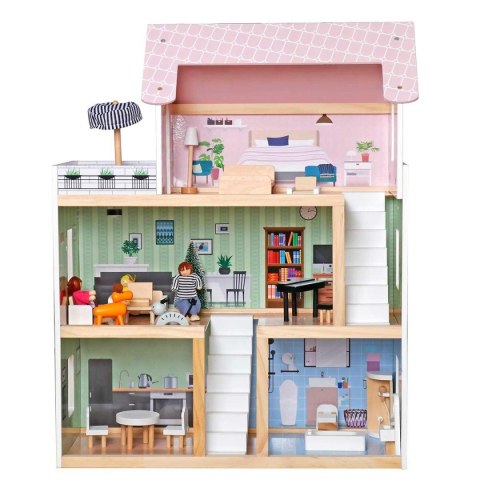 DOMEK DLA LALEK DREWNIANY LED 62x27x77CM + 3 LALKI + 2 ZWIERZĄTKA DOMEK DLA LALEK DREWNIANY LED 62x27x77CM + 3 LALKI + 2 ZWIERZĄTKA