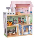 DOMEK DLA LALEK DREWNIANY LED 62x27x77CM + 3 LALKI + 2 ZWIERZĄTKA