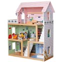 DOMEK DLA LALEK DREWNIANY LED 62x27x77CM + 3 LALKI + 2 ZWIERZĄTKA