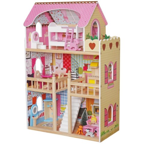 DOMEK DLA LALEK DREWNIANY LED XXXL 60x33x90CM + 3 LALKI + 2 ZWIERZĄTKA DOMEK DLA LALEK DREWNIANY LED XXXL 60x33x90CM + 3 LALKI + 2 ZWIERZĄTKA