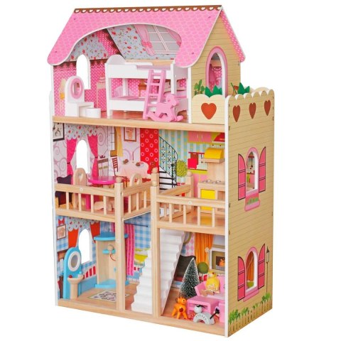 DOMEK DLA LALEK DREWNIANY LED XXXL 60x33x90CM + 3 LALKI + 2 ZWIERZĄTKA DOMEK DLA LALEK DREWNIANY LED XXXL 60x33x90CM + 3 LALKI + 2 ZWIERZĄTKA