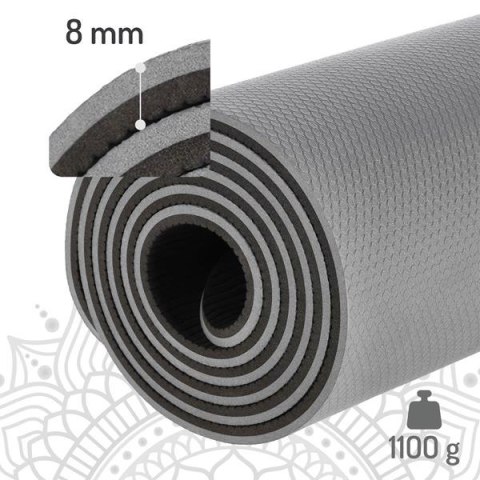YM10 Mata do jogi 0.8 cm szara TPE HMS + taśmy i pokrowiec YM10 Mata do jogi 0.8 cm szara TPE HMS + taśmy i pokrowiec