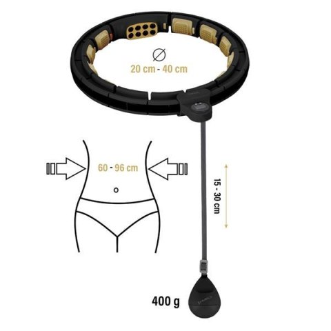 HHM13 NEW HULA HOP BLACK/GOLD Z MAGNESAMI I OBCIĄŻNIKIEM + LICZNIK HMS HHM13 NEW HULA HOP BLACK/GOLD Z MAGNESAMI I OBCIĄŻNIKIEM + LICZNIK HMS