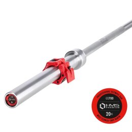 Gryf olimpijski GO700 HMS 2200 mm 20 kg + zaciski Lock Jaw RED