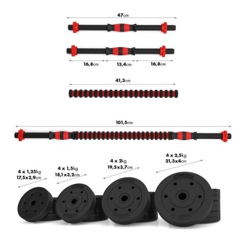 SGP30 Zestaw sztangielek 2x15kg + sztanga łączona HMS kompozyt SGP30 Zestaw sztangielek 2x15kg + sztanga łączona HMS kompozyt