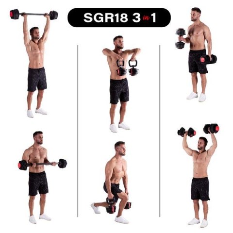 Zestaw Sztangielek SGR18 PRO SET 3W1 41kg Regulowane HMS - Trening w Domu Zestaw Sztangielek SGR18 PRO SET 3W1 41kg Regulowane HMS - Trening w Domu