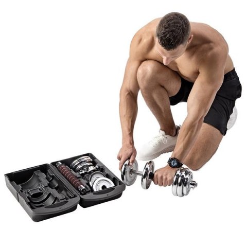 STC21 Sztanga i sztangielki w walizce 2×10 kg HMS chromowane STC21 Sztanga i sztangielki w walizce 2×10 kg HMS chromowane