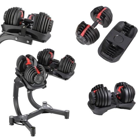 SR52+STR10 Zestaw hantli regulowanych 2×23,8 kg + stojak HMS Premium