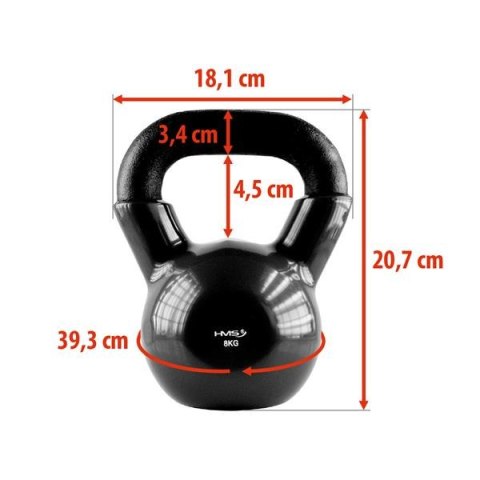 Kettlebell Żeliwny KNV08 BLACK 8 kg z Winylową Powłoką HMS Wygodny Poręczny Kettlebell Żeliwny KNV08 BLACK 8 kg z Winylową Powłoką HMS Wygodny Poręczny