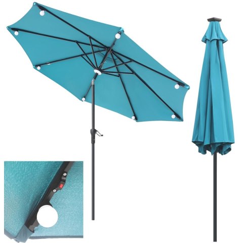 PARASOL OGRODOWY Z OŚWIETLENIEM ŻARÓWKI LED 270CM TURKUSOWY PARASOL OGRODOWY Z OŚWIETLENIEM ŻARÓWKI LED 270CM TURKUSOWY