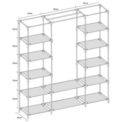 SZAFA TEKSTYLNA GARDEROBA 175x133x43CM CIEMNO-SZARA 28873 SZAFA TEKSTYLNA GARDEROBA 175x133x43CM CIEMNO-SZARA 28873
