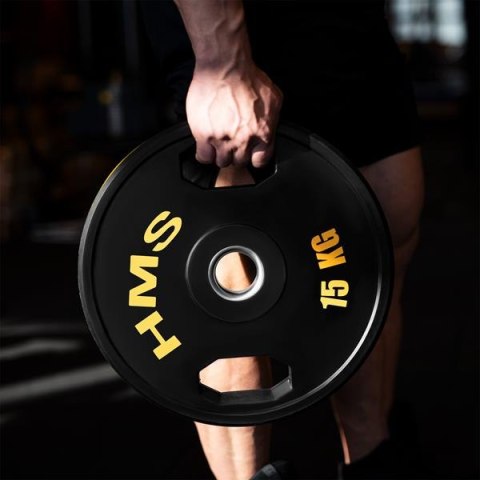 TOG15 talerze olimpijskie gumowane 2 x 15 kg HMS czarno-żółte siłownia TOG15 talerze olimpijskie gumowane 2 x 15 kg HMS czarno-żółte siłownia