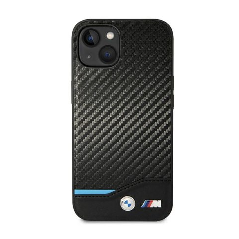 BMW Leather Carbon Blue Line - Etui iPhone 14 (Czarny)