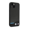 BMW Leather Carbon Blue Line - Etui iPhone 14 (Czarny)