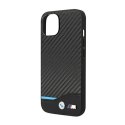 BMW Leather Carbon Blue Line - Etui iPhone 14 (Czarny)