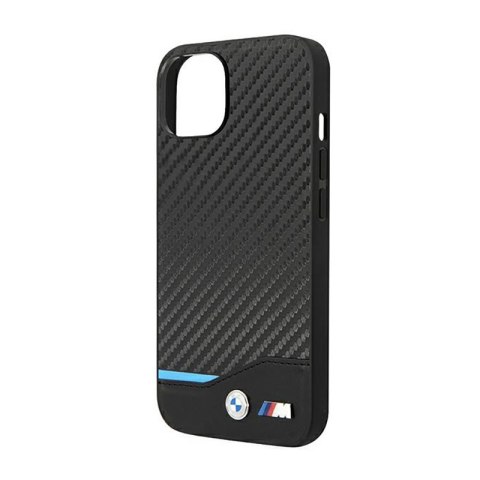 BMW Leather Carbon Blue Line - Etui iPhone 14 (Czarny)