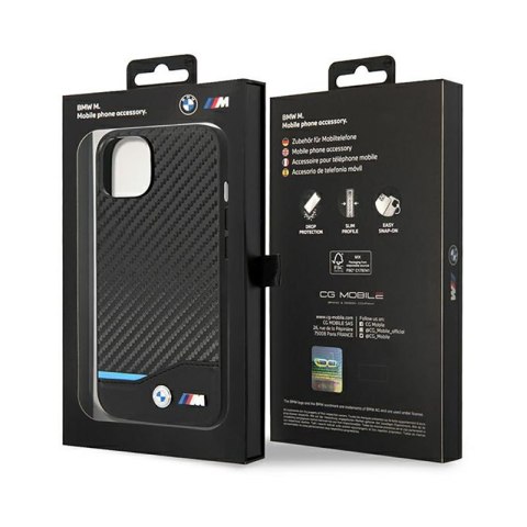 BMW Leather Carbon Blue Line - Etui iPhone 14 (Czarny)