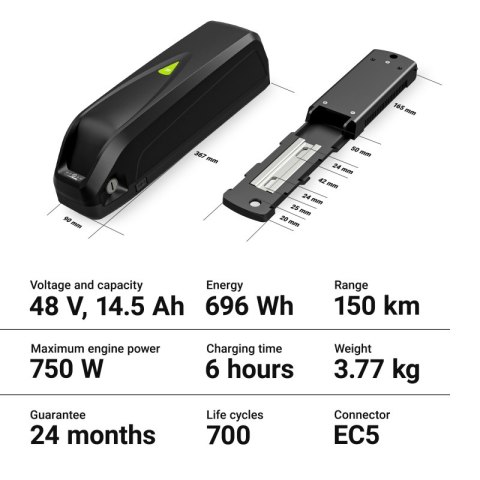 Green Cell - Bateria do roweru elektrycznego 48V 14.5Ah Li-Ion z Ładowarką GC PowerMove Green Cell - Bateria do roweru elektrycznego 48V 14.5Ah Li-Ion z Ładowarką GC PowerMove