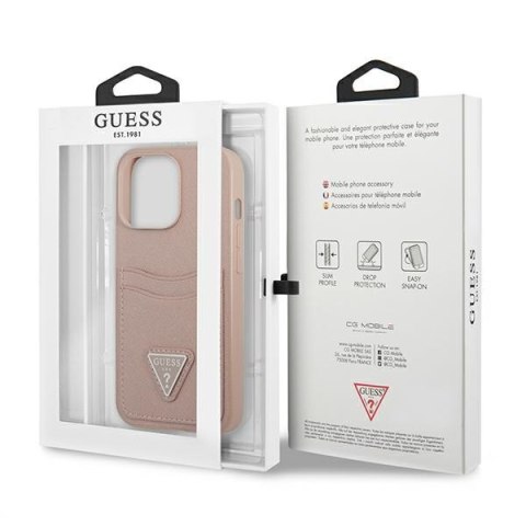 Guess Saffiano Double Card Triangle - Etui iPhone 13 Pro (różowy) Guess Saffiano Double Card Triangle - Etui iPhone 13 Pro (różowy)