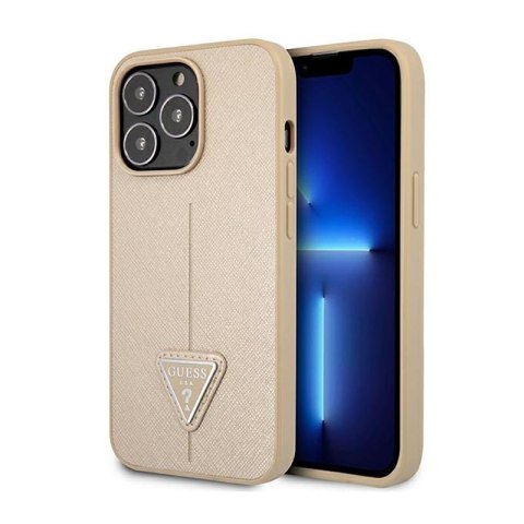 Guess Saffiano Triangle Logo Case - Etui iPhone 14 Pro (beżowy) Guess Saffiano Triangle Logo Case - Etui iPhone 14 Pro (beżowy)