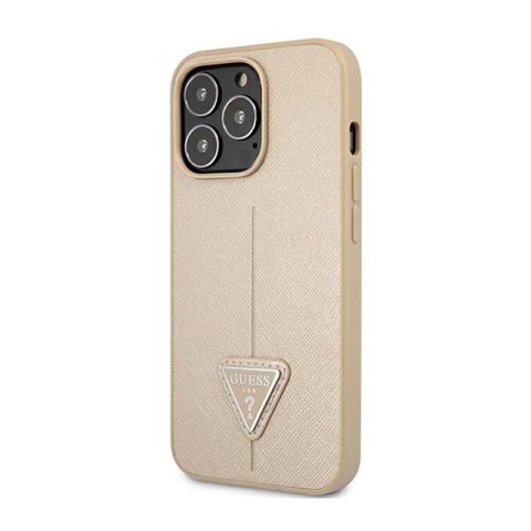 Guess Saffiano Triangle Logo Case - Etui iPhone 14 Pro (beżowy) Guess Saffiano Triangle Logo Case - Etui iPhone 14 Pro (beżowy)