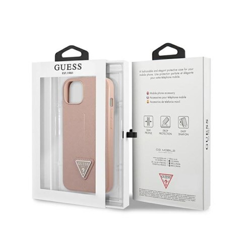 Guess Saffiano Triangle Logo Case - Etui iPhone 14 (różowy) Guess Saffiano Triangle Logo Case - Etui iPhone 14 (różowy)