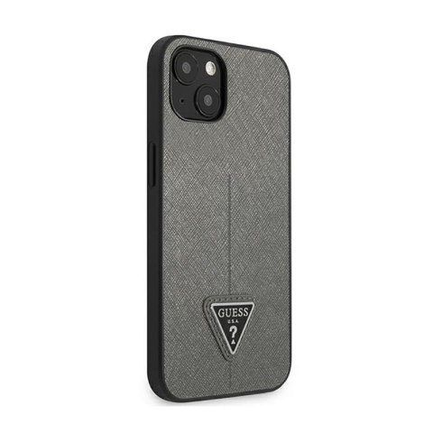 Guess Saffiano Triangle Logo Case - Etui iPhone 14 (srebrny) Guess Saffiano Triangle Logo Case - Etui iPhone 14 (srebrny)