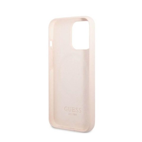 Guess Silicone Logo Plate MagSafe - Etui iPhone 13 Pro Max (różowy) Guess Silicone Logo Plate MagSafe - Etui iPhone 13 Pro Max (różowy)