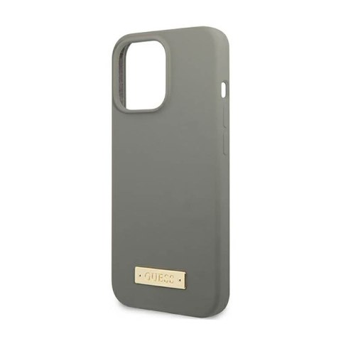 Guess Silicone Logo Plate MagSafe - Etui iPhone 13 Pro (szary) Guess Silicone Logo Plate MagSafe - Etui iPhone 13 Pro (szary)
