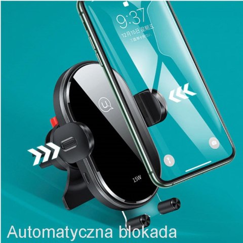 USAMS US-CD132 - Uchwyt samochodowy z ładowaniem bezprzewodowym 15W (czarny) USAMS US-CD132 - Uchwyt samochodowy z ładowaniem bezprzewodowym 15W (czarny)