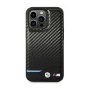 BMW Leather Carbon Blue Line - Etui iPhone 14 Pro (Czarny)