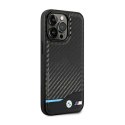 BMW Leather Carbon Blue Line - Etui iPhone 14 Pro (Czarny)