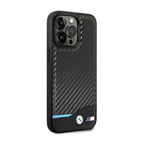 BMW Leather Carbon Blue Line - Etui iPhone 14 Pro (Czarny)