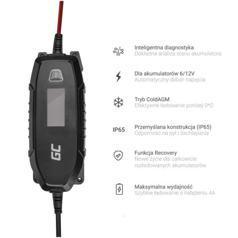 Green Cell - Ładowarka, prostownik do Akumulatorów 6V / 12V (4A) z funkcją inteligentnej diagnostyki Green Cell - Ładowarka, prostownik do Akumulatorów 6V / 12V (4A) z funkcją inteligentnej diagnostyki
