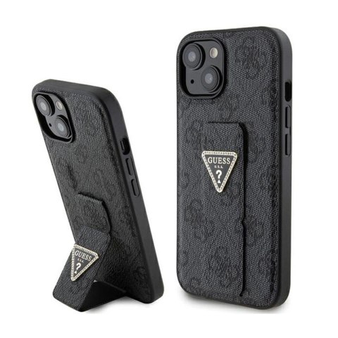 Guess Grip Stand 4G Triangle Strass Logo - Etui iPhone 15 (czarny) Guess Grip Stand 4G Triangle Strass Logo - Etui iPhone 15 (czarny)